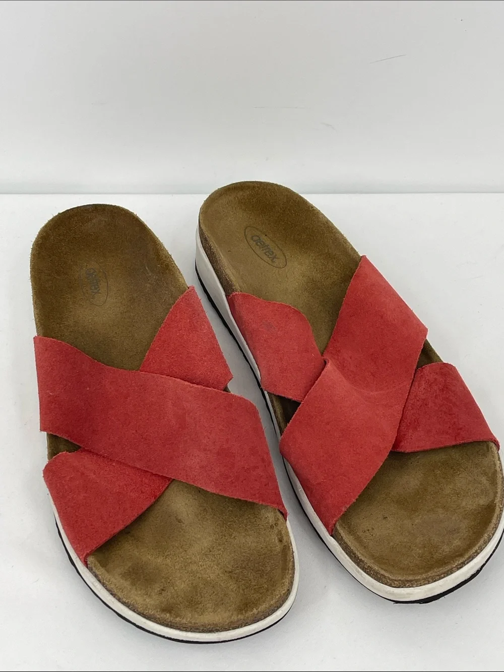 AETREX Comfort Suede Crossband Slide Sandals - Red WOMENS SIZE 10.5-11 LEATHER